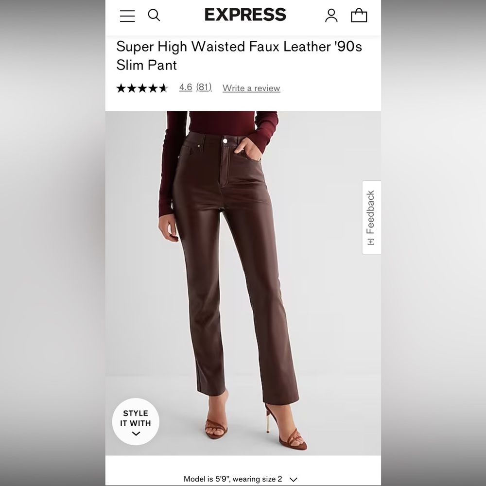 Super High Waisted Faux Leather Pant - Rich Mocha